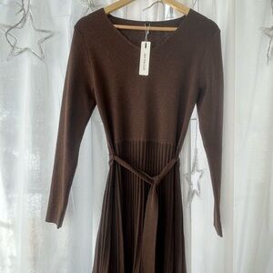 Brown Long-Sleeve Sweater Dress